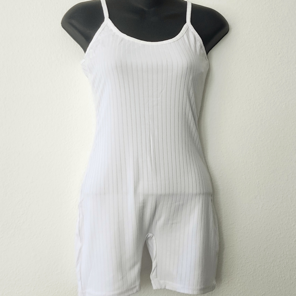 Ellie & kate White Romper Round Neck Sleeveless Ribbed & Long Cardigan W/Pockets - Picture 3 of 8
